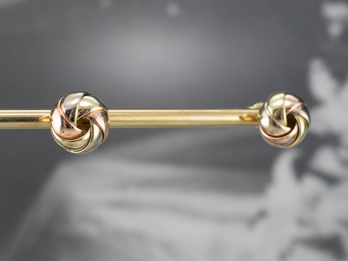 Tri Color Gold Knot Stud Earrings