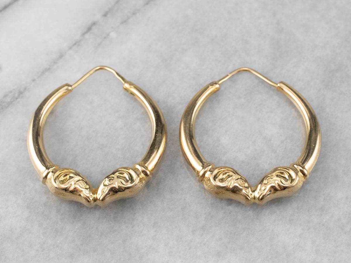 Ram's Head Gold Hoop Earrings