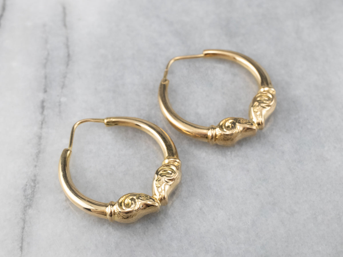Ram's Head Gold Hoop Earrings