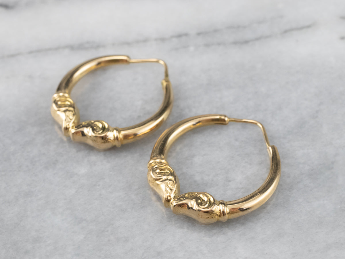 Ram's Head Gold Hoop Earrings