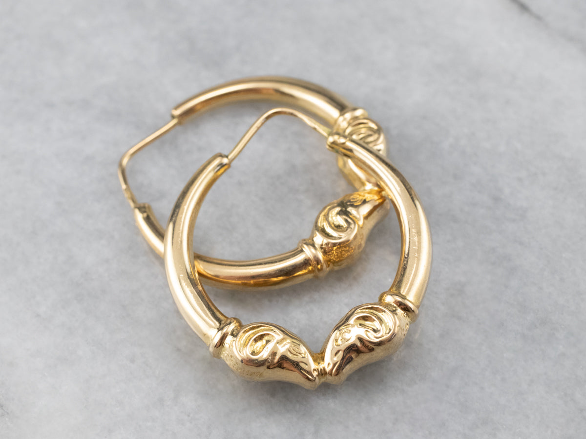 Ram's Head Gold Hoop Earrings