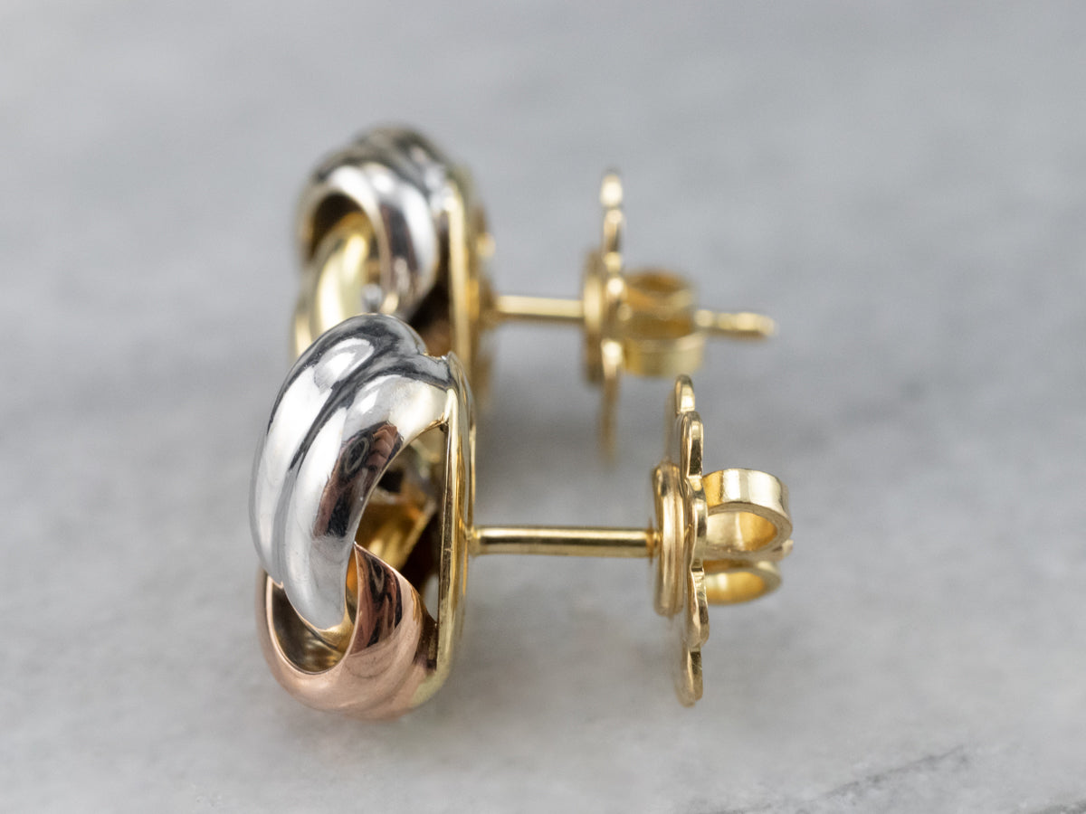 Tri Color Gold Knot Stud Earrings