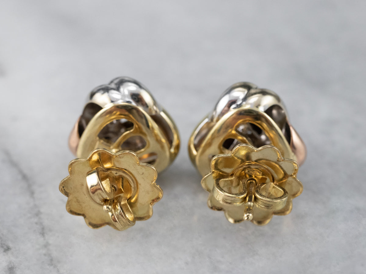 Tri Color Gold Knot Stud Earrings