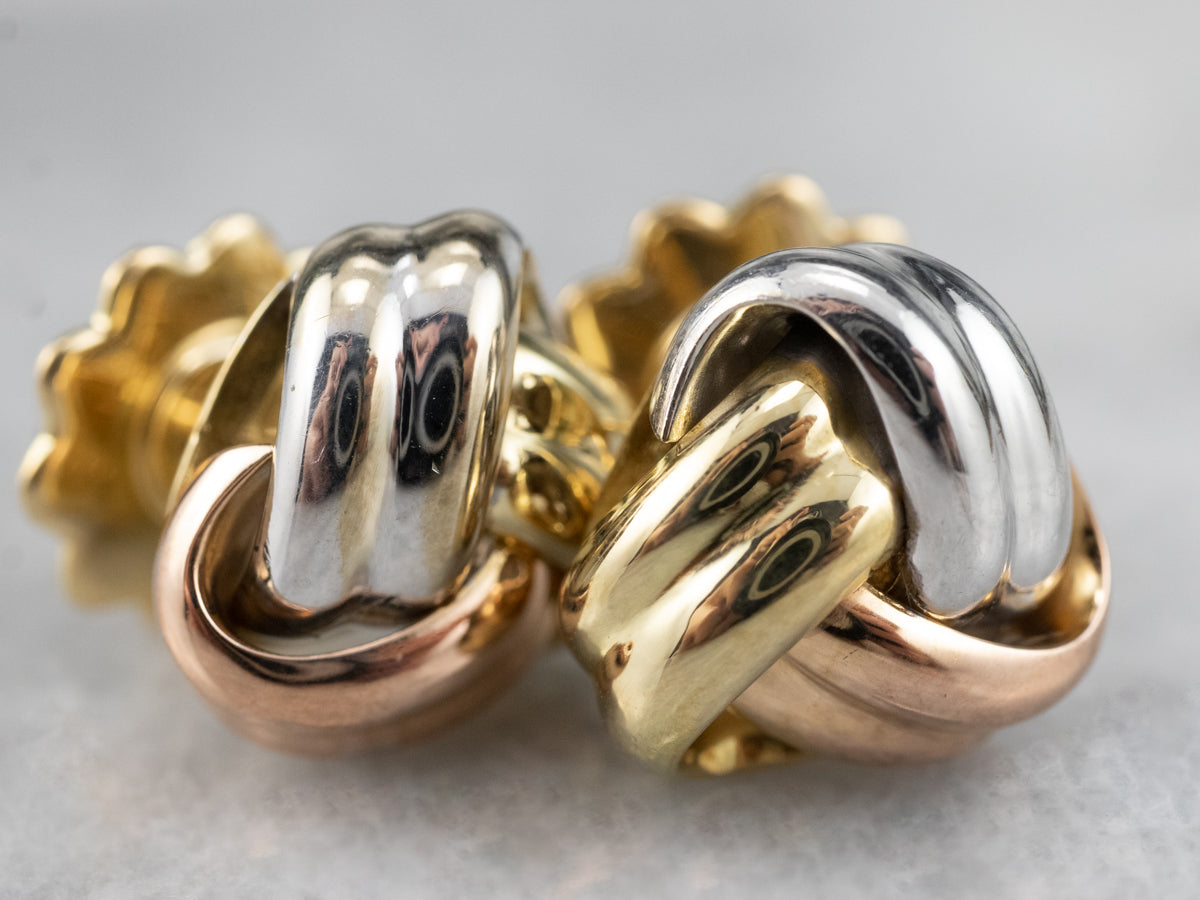 Tri Color Gold Knot Stud Earrings