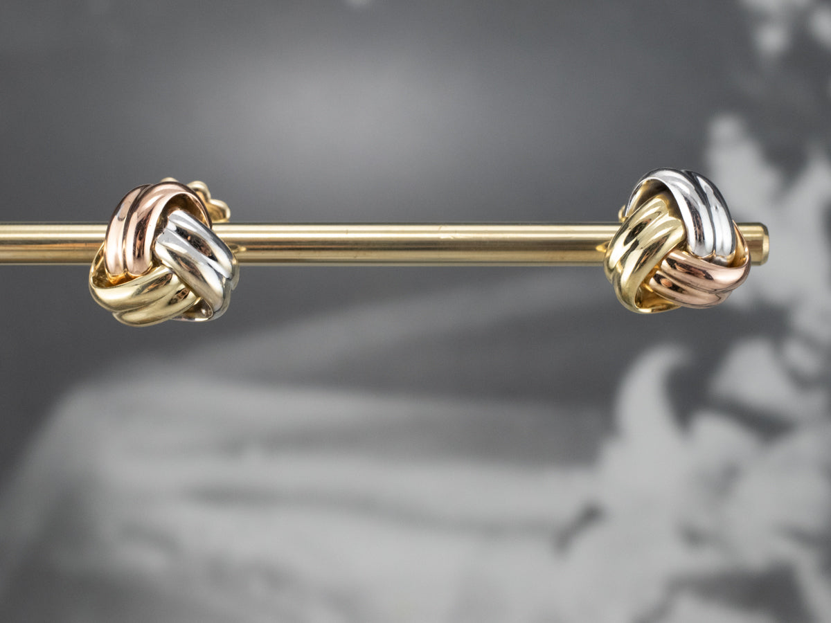 Tri Color Gold Knot Stud Earrings