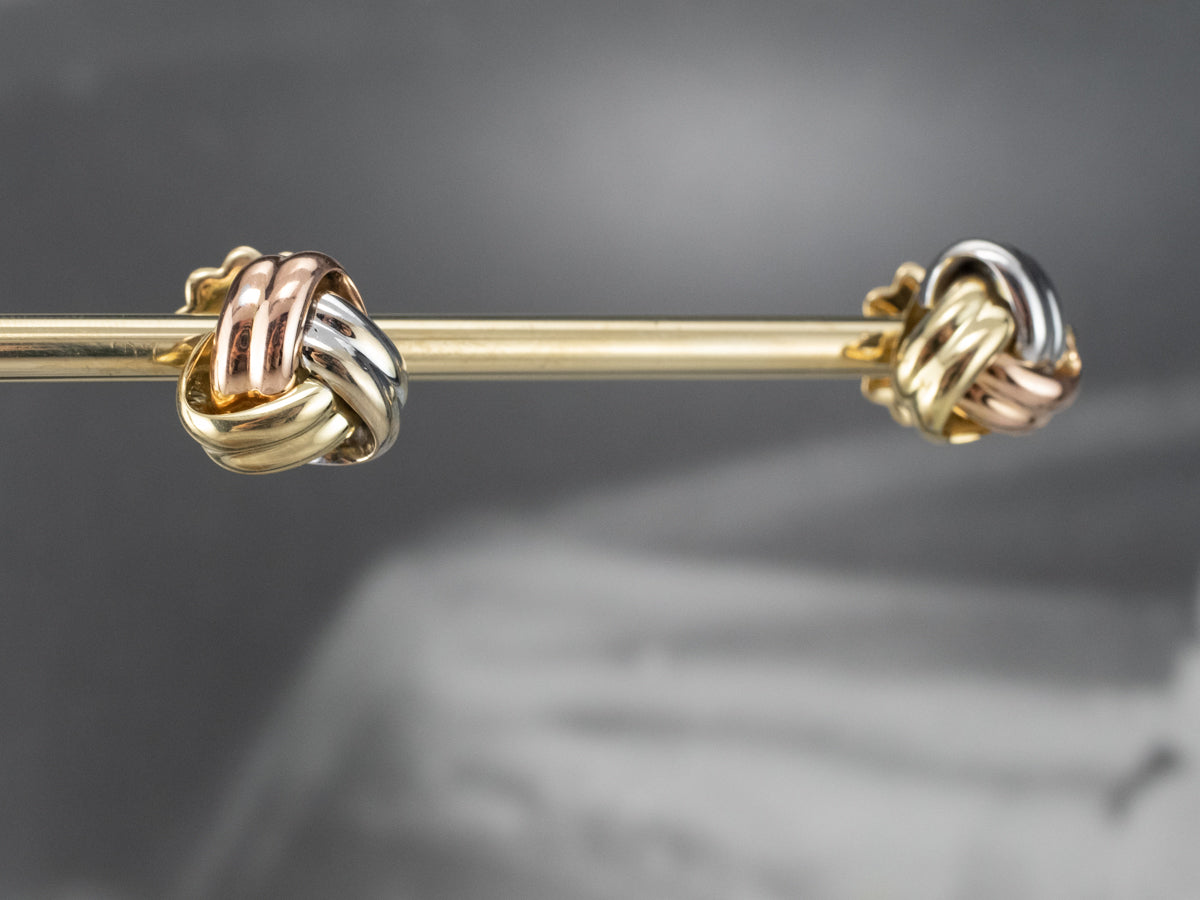 Tri Color Gold Knot Stud Earrings