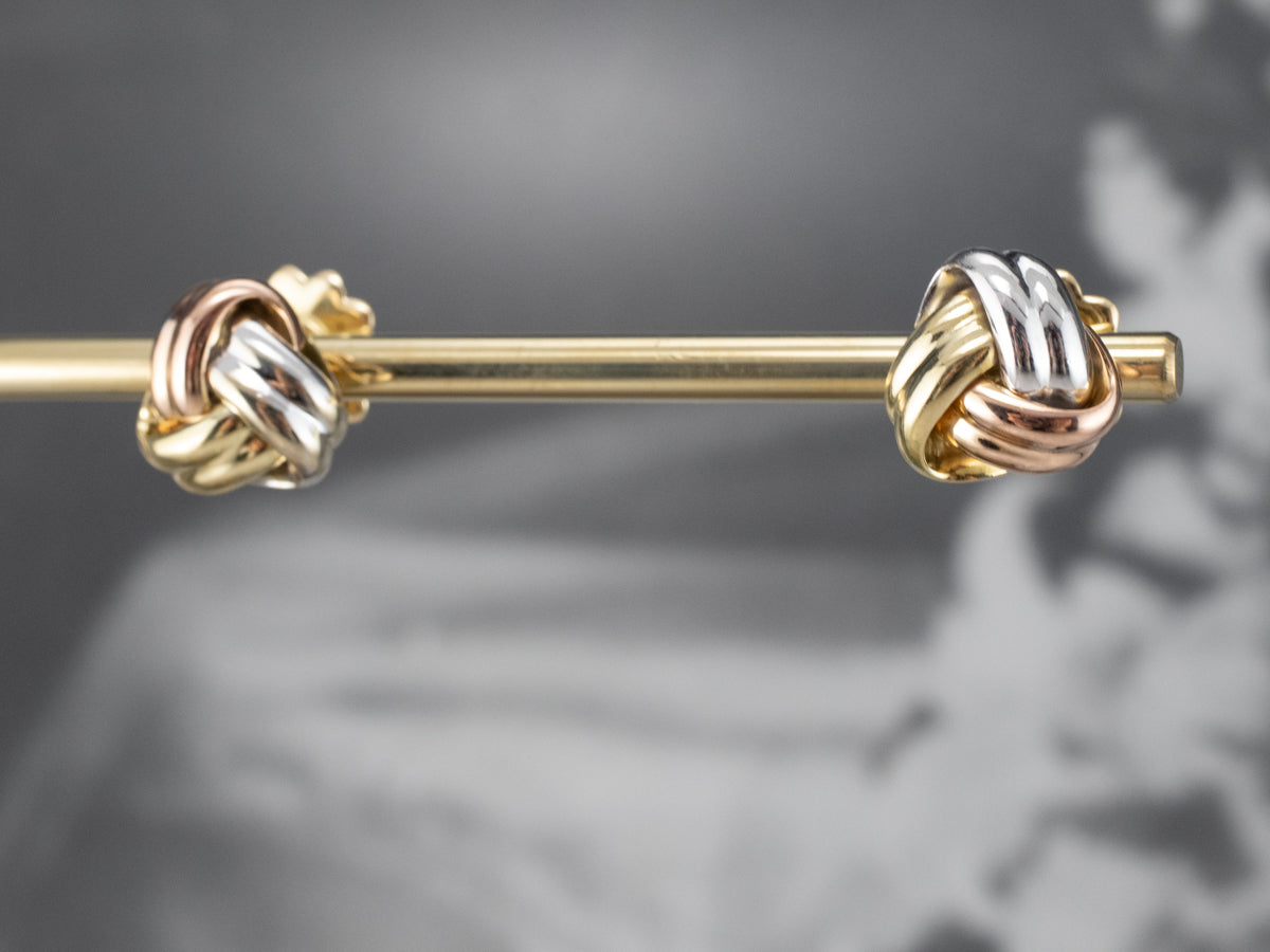 Tri Color Gold Knot Stud Earrings