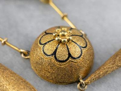 Victorian Bloomed Gold and Floral Enamel Necklace