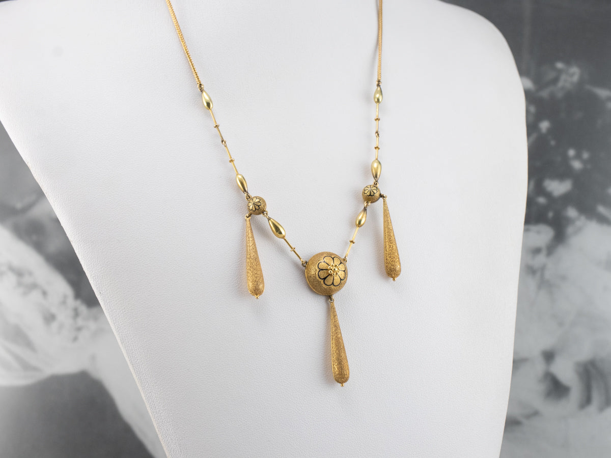 Victorian Bloomed Gold and Floral Enamel Necklace