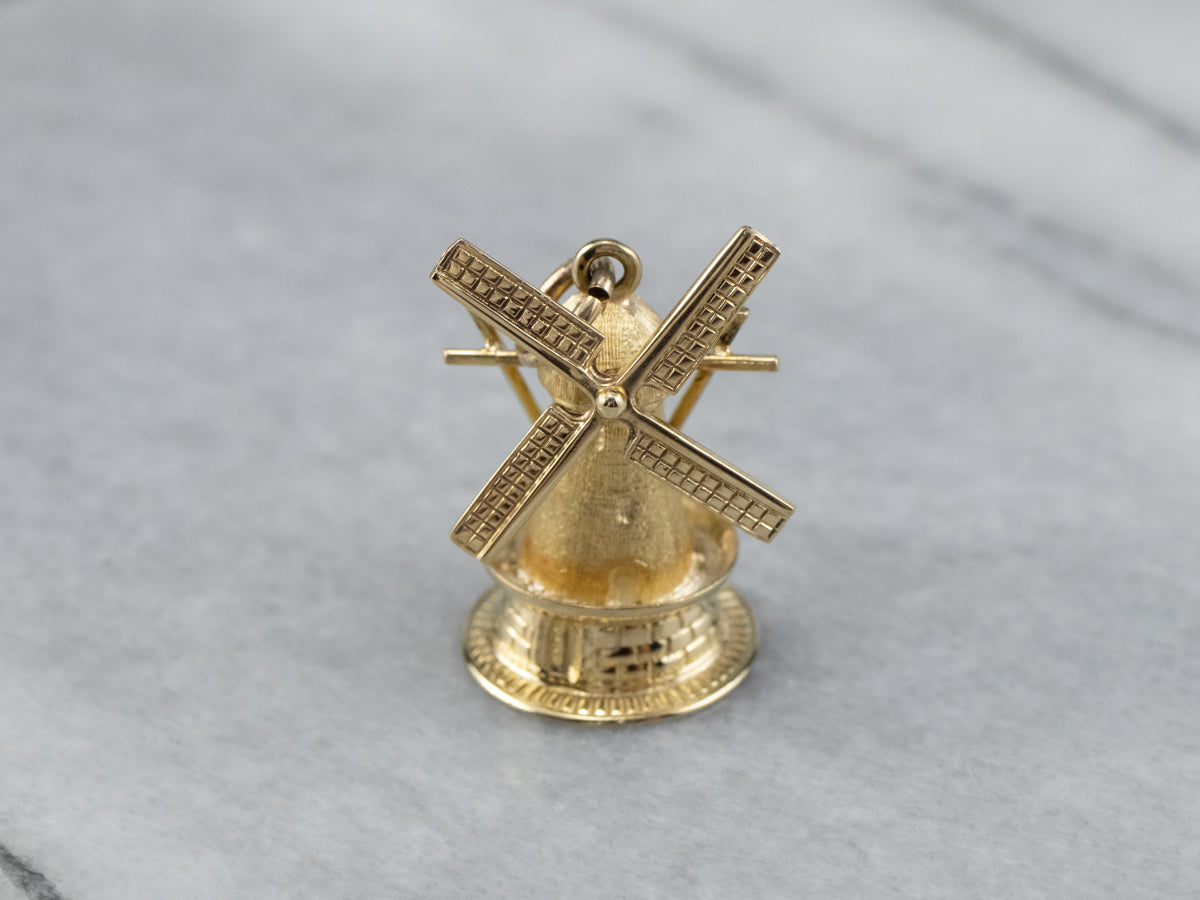 Large Moving Windmill Gold Pendant