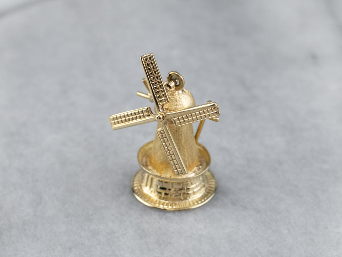 Large Moving Windmill Gold Pendant