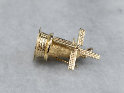Large Moving Windmill Gold Pendant