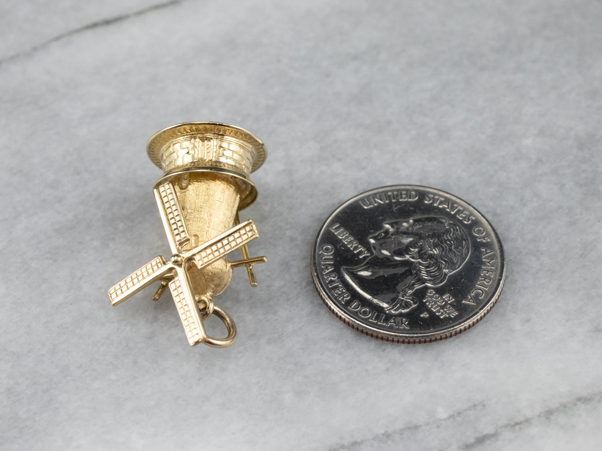 Large Moving Windmill Gold Pendant