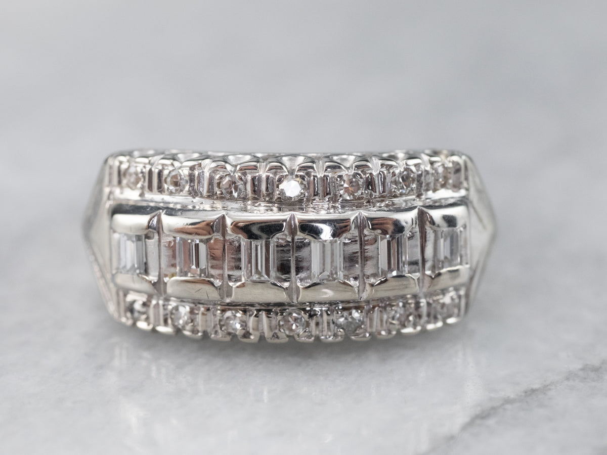 Three Row Diamond White Gold Band