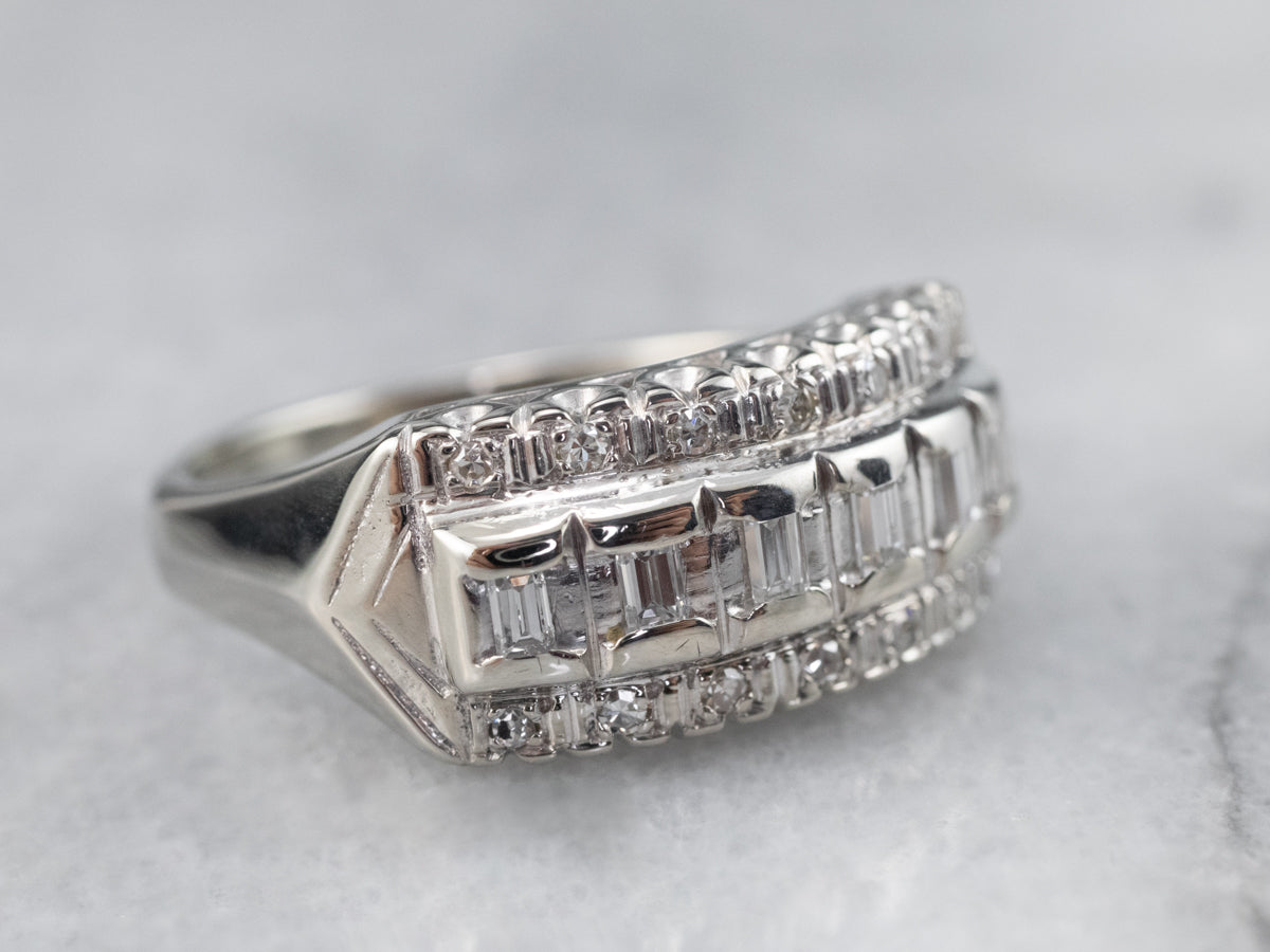 Three Row Diamond White Gold Band