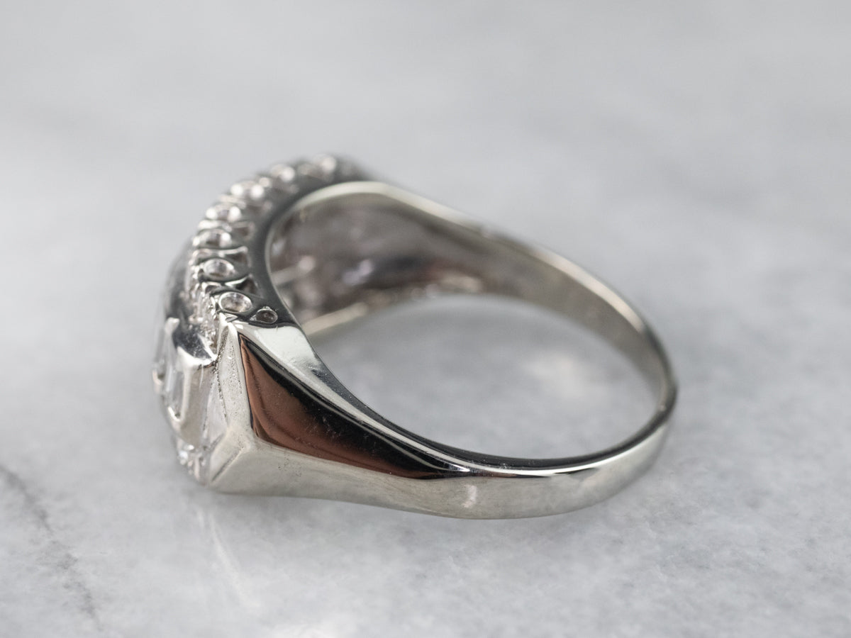 Three Row Diamond White Gold Band