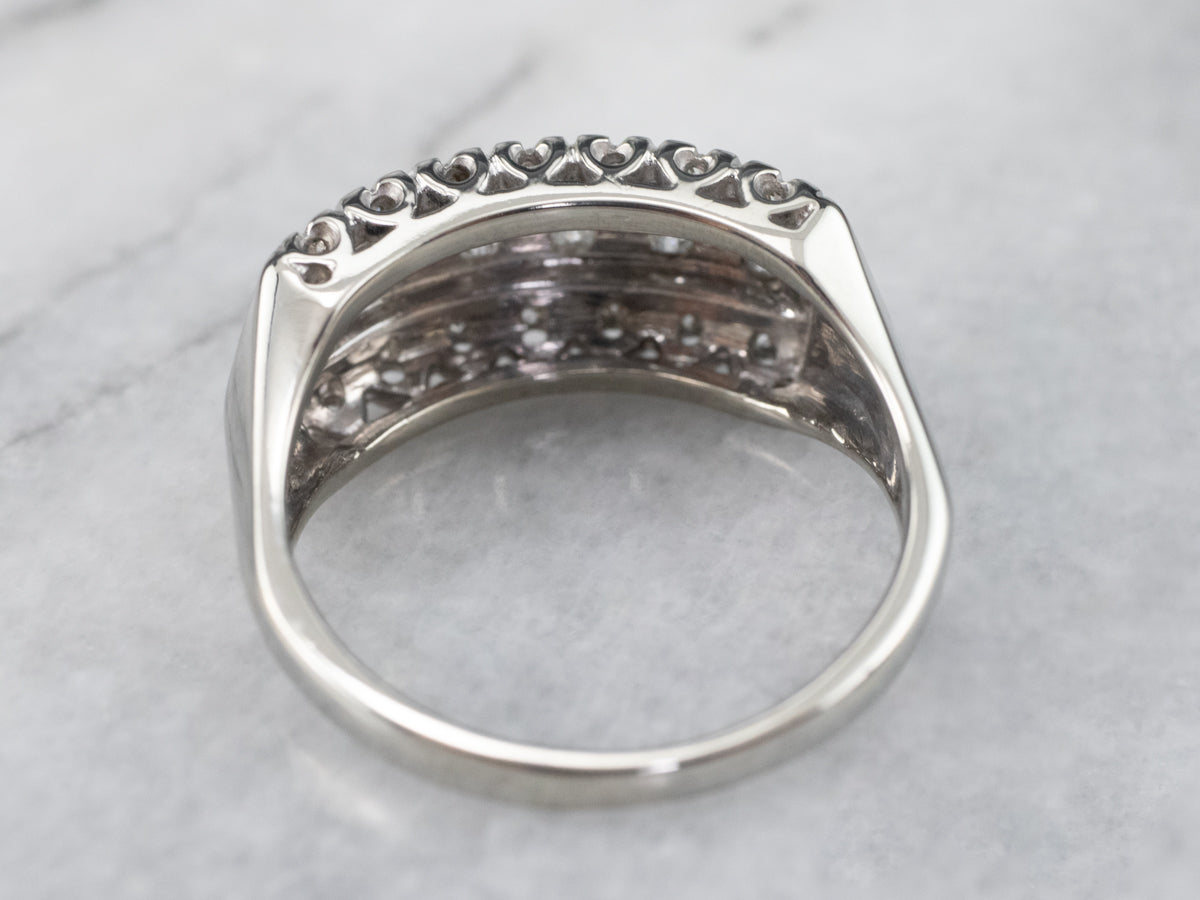 Three Row Diamond White Gold Band