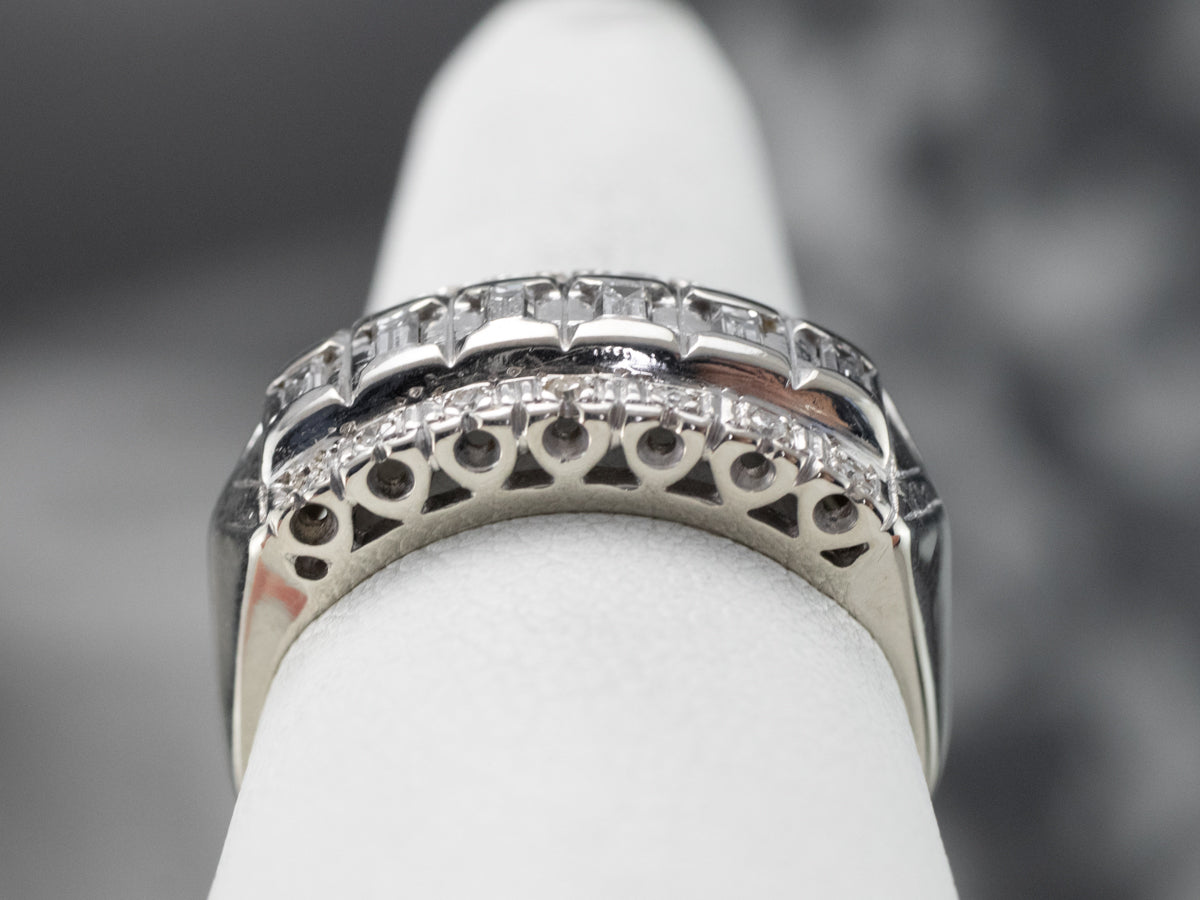 Three Row Diamond White Gold Band