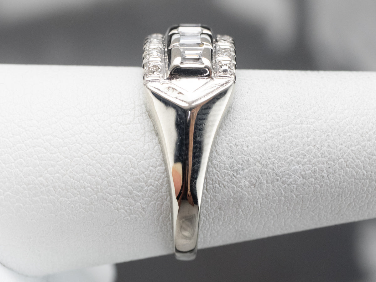 Three Row Diamond White Gold Band