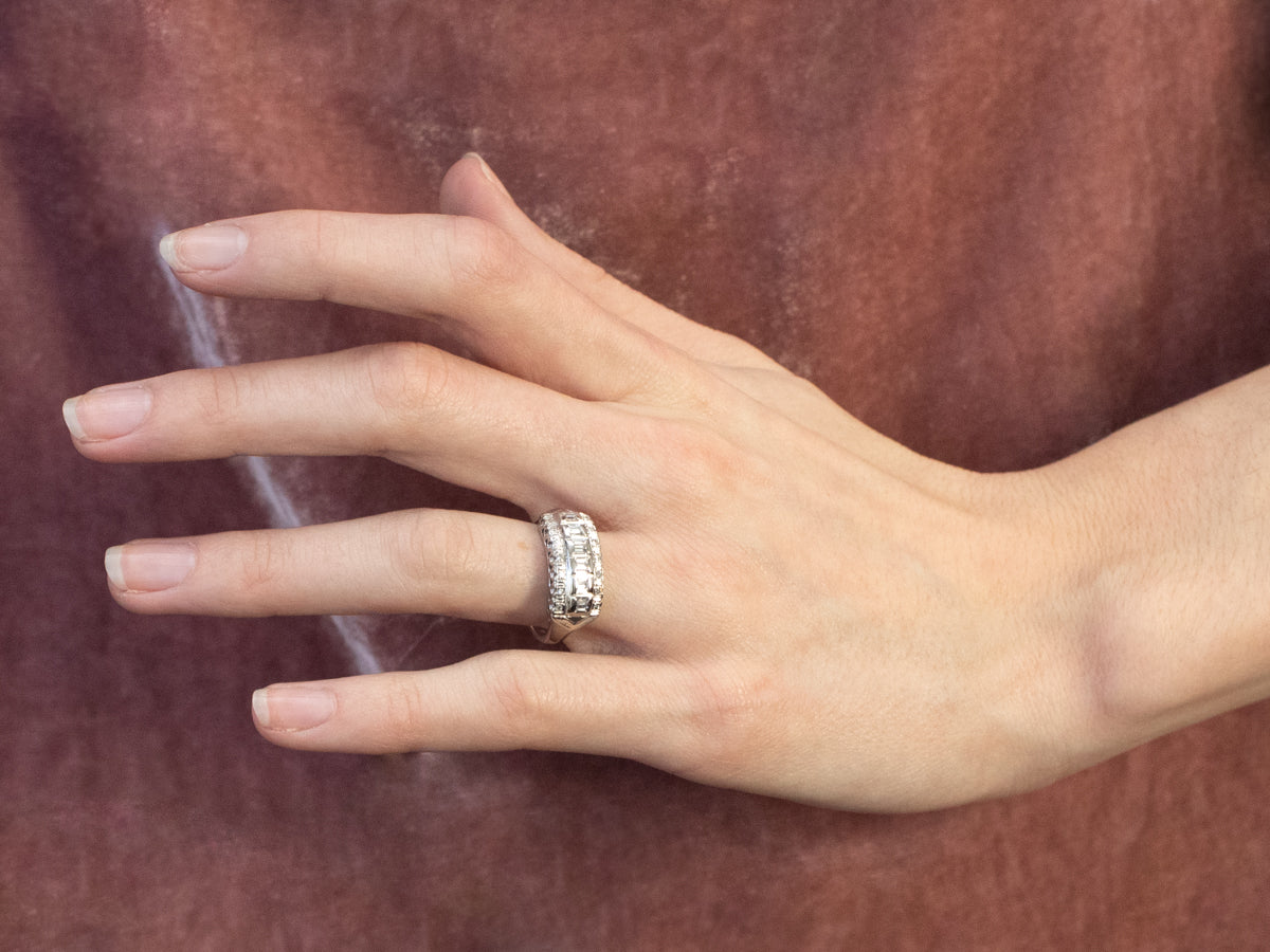 Three Row Diamond White Gold Band