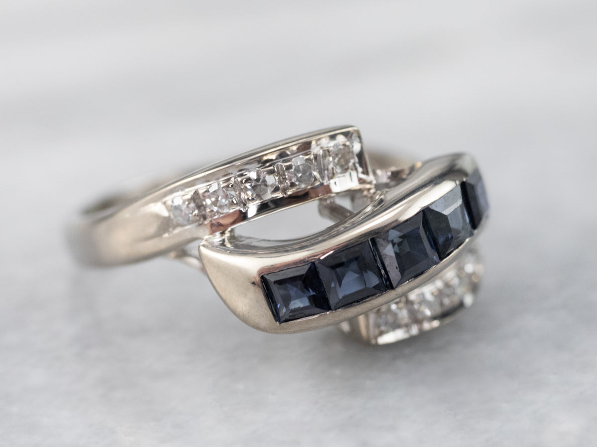 Sapphire Diamond White Gold Bypass Band