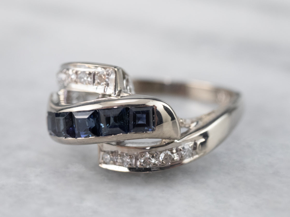 Sapphire Diamond White Gold Bypass Band