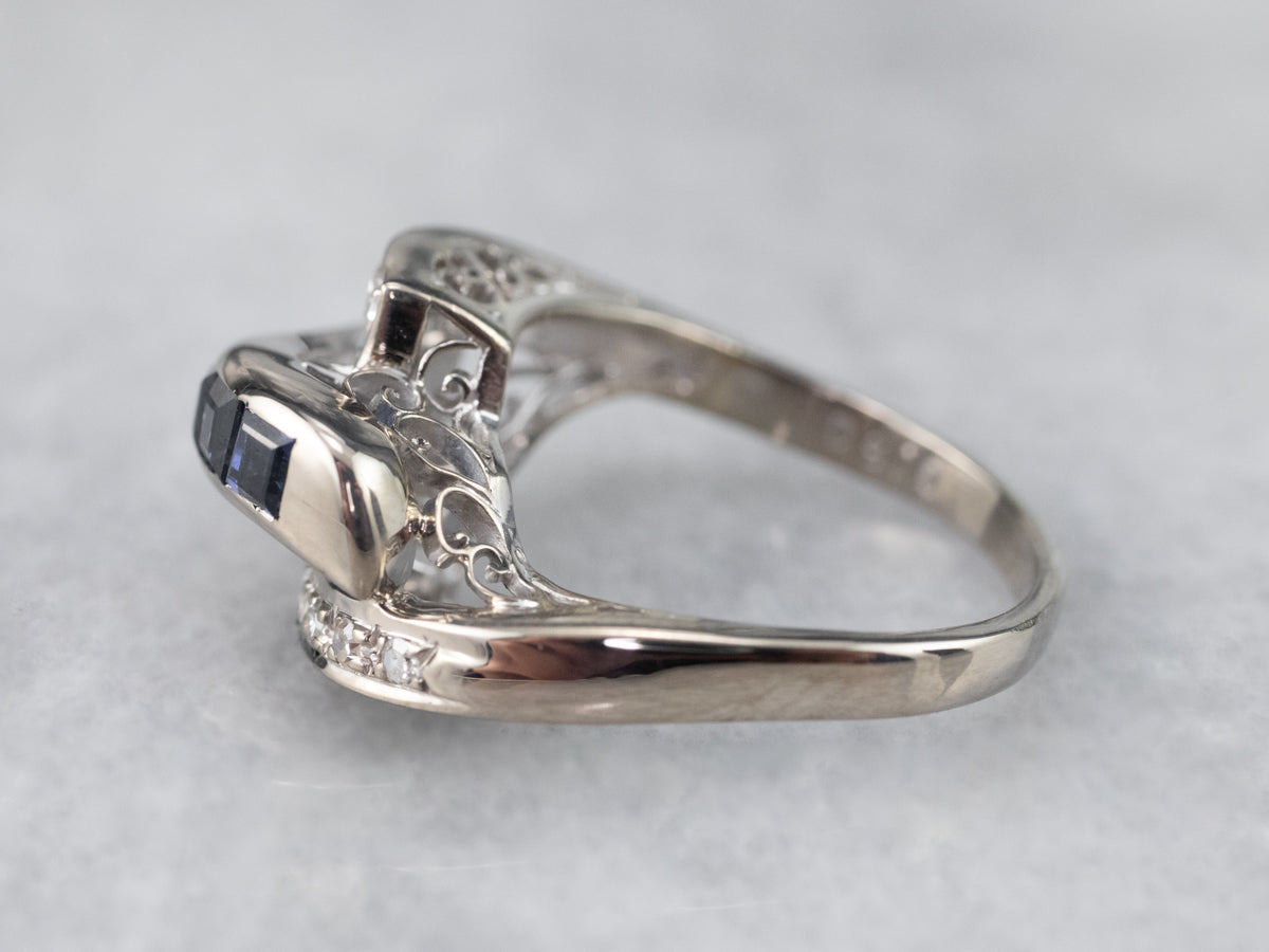 Sapphire Diamond White Gold Bypass Band