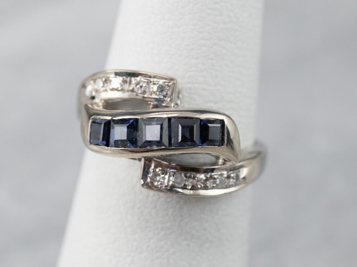 Sapphire Diamond White Gold Bypass Band