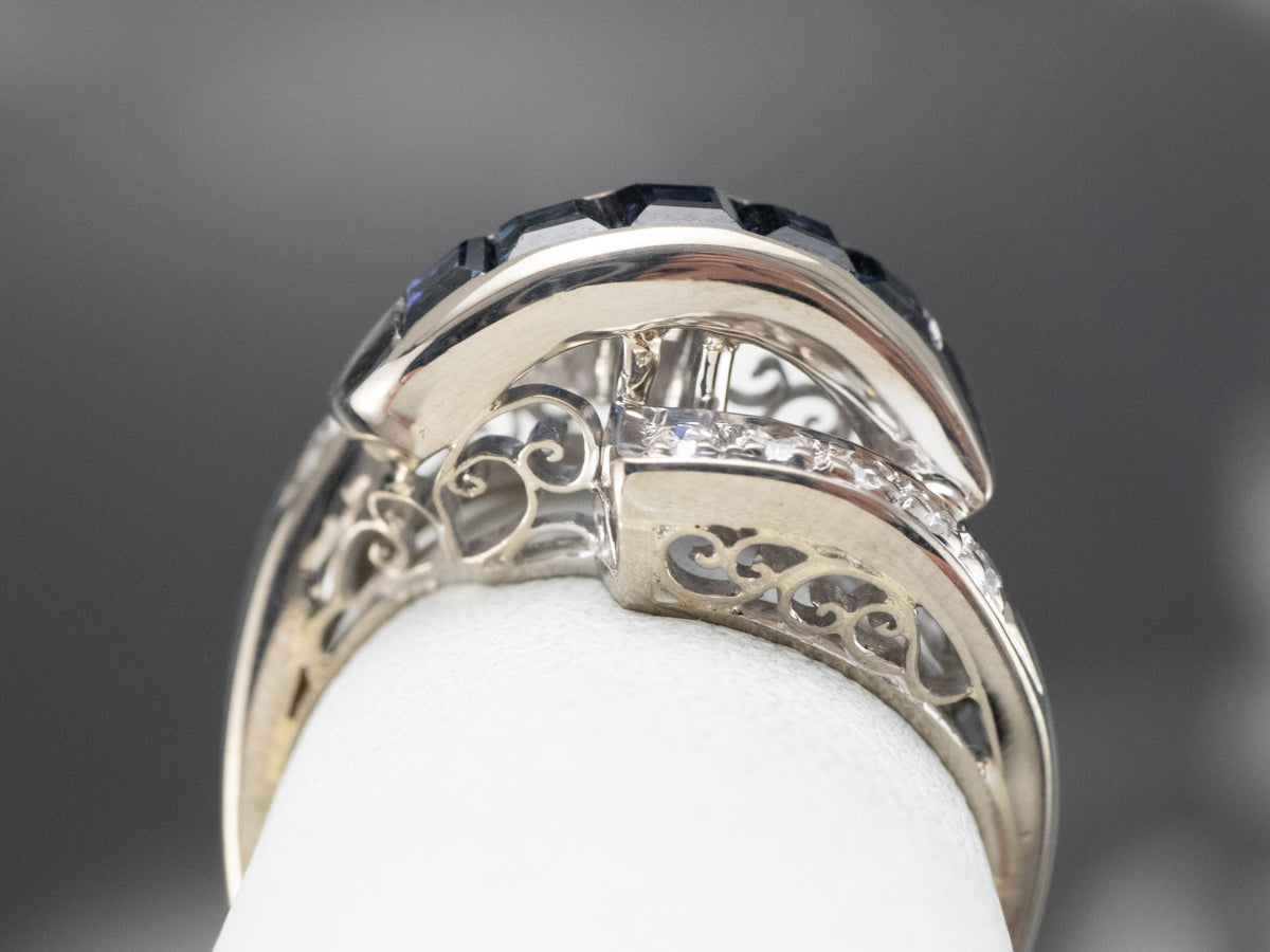 Sapphire Diamond White Gold Bypass Band