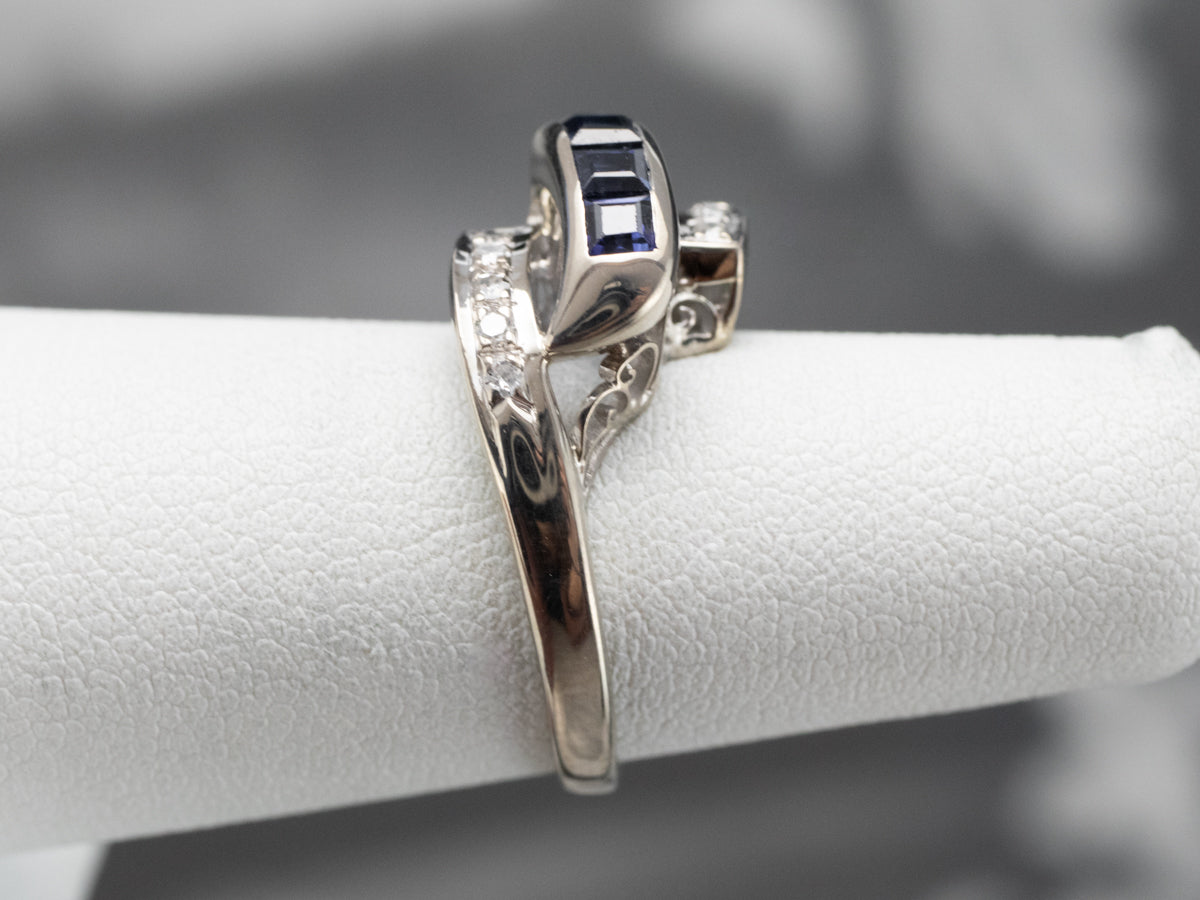 Sapphire Diamond White Gold Bypass Band