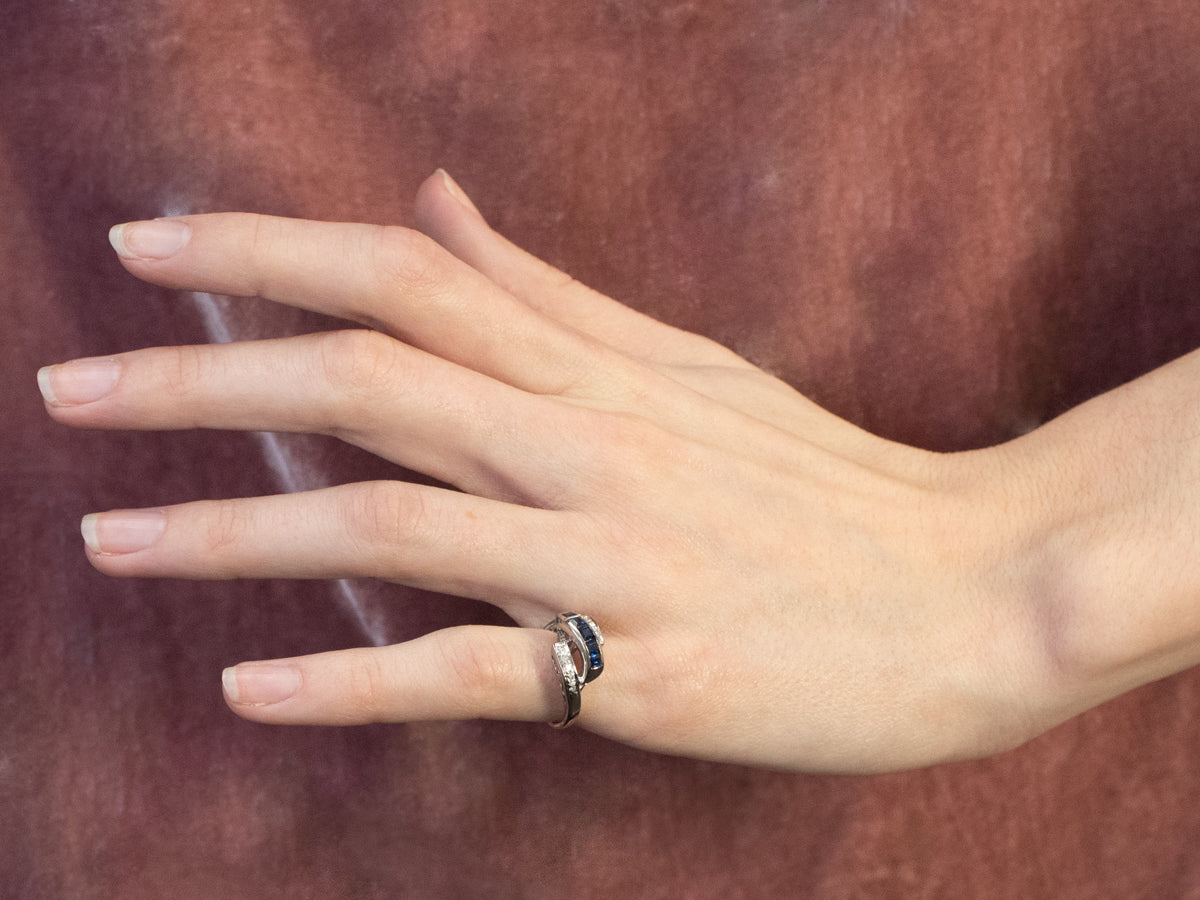 Sapphire Diamond White Gold Bypass Band