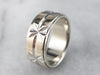 Two Tone Gold Star Patterned Band Ring