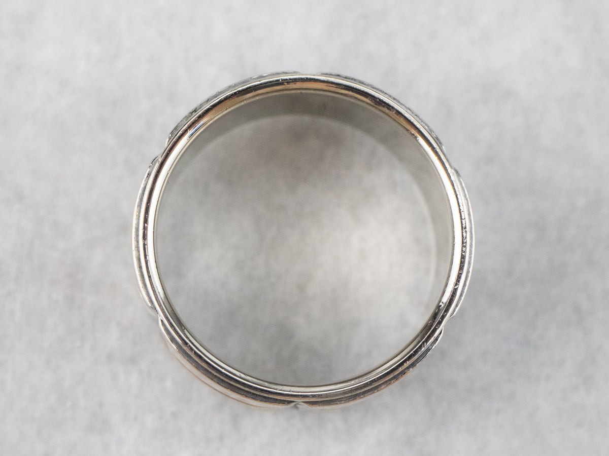 Two Tone Gold Star Patterned Band Ring