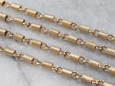 Long Gold Tube Link Chain Necklace