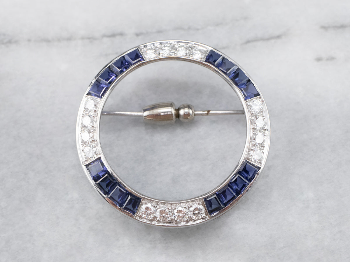 Synthetic Sapphire and Diamond Circle Pin