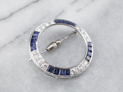 Synthetic Sapphire and Diamond Circle Pin