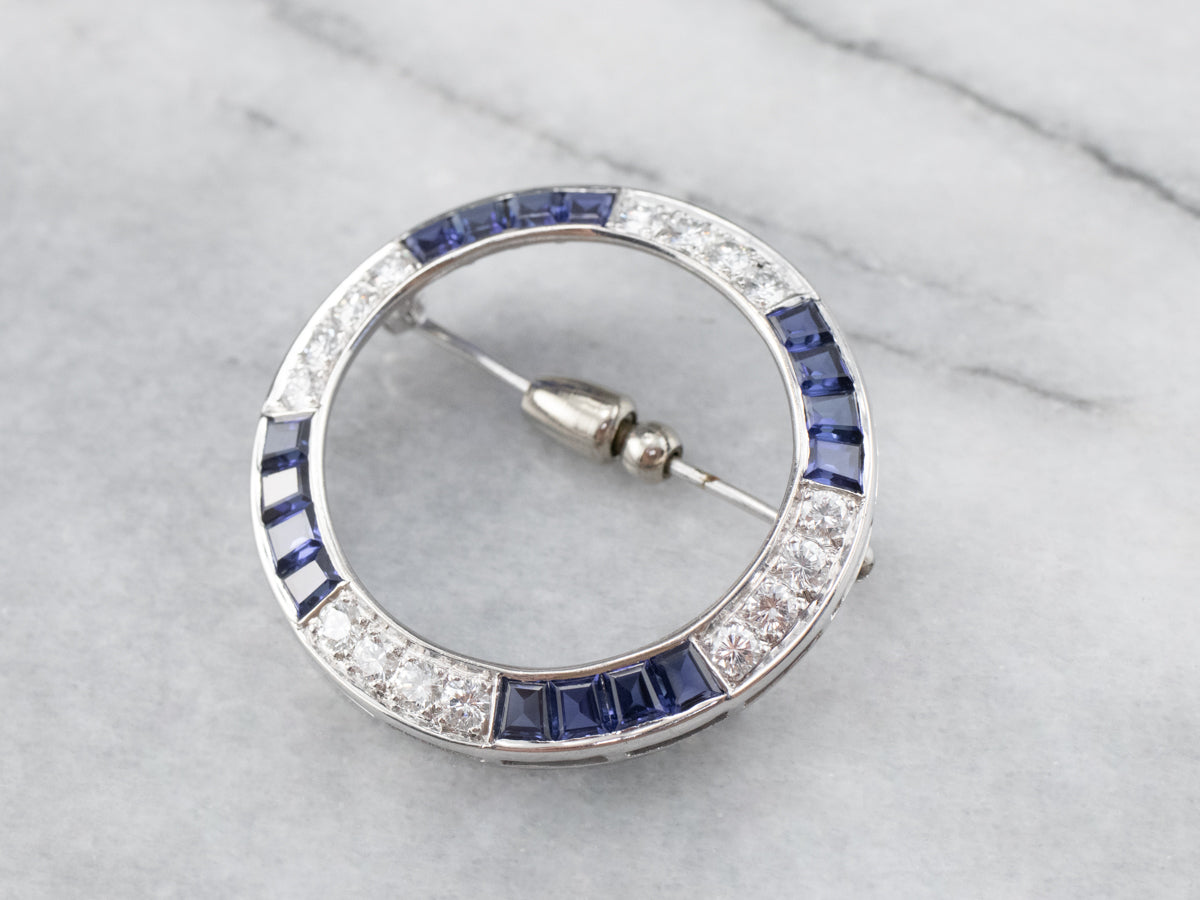 Synthetic Sapphire and Diamond Circle Pin