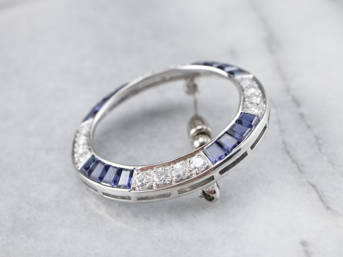 Synthetic Sapphire and Diamond Circle Pin