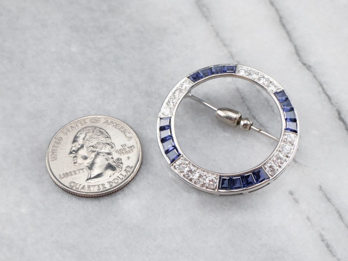 Synthetic Sapphire and Diamond Circle Pin