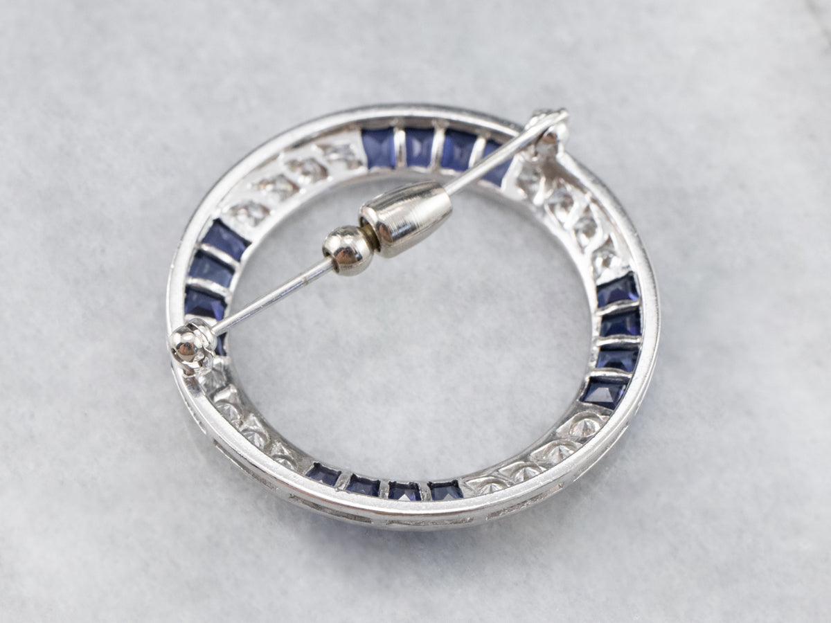 Synthetic Sapphire and Diamond Circle Pin