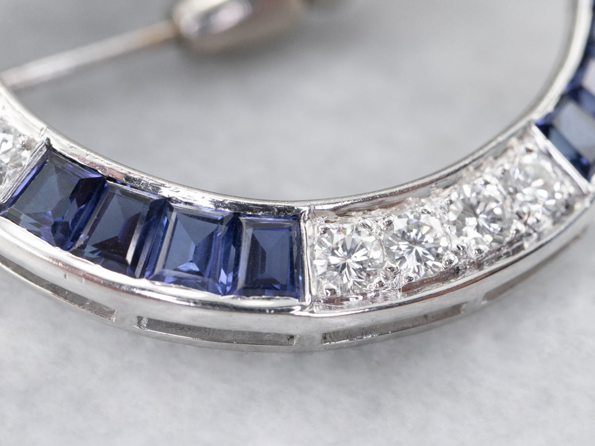 Synthetic Sapphire and Diamond Circle Pin