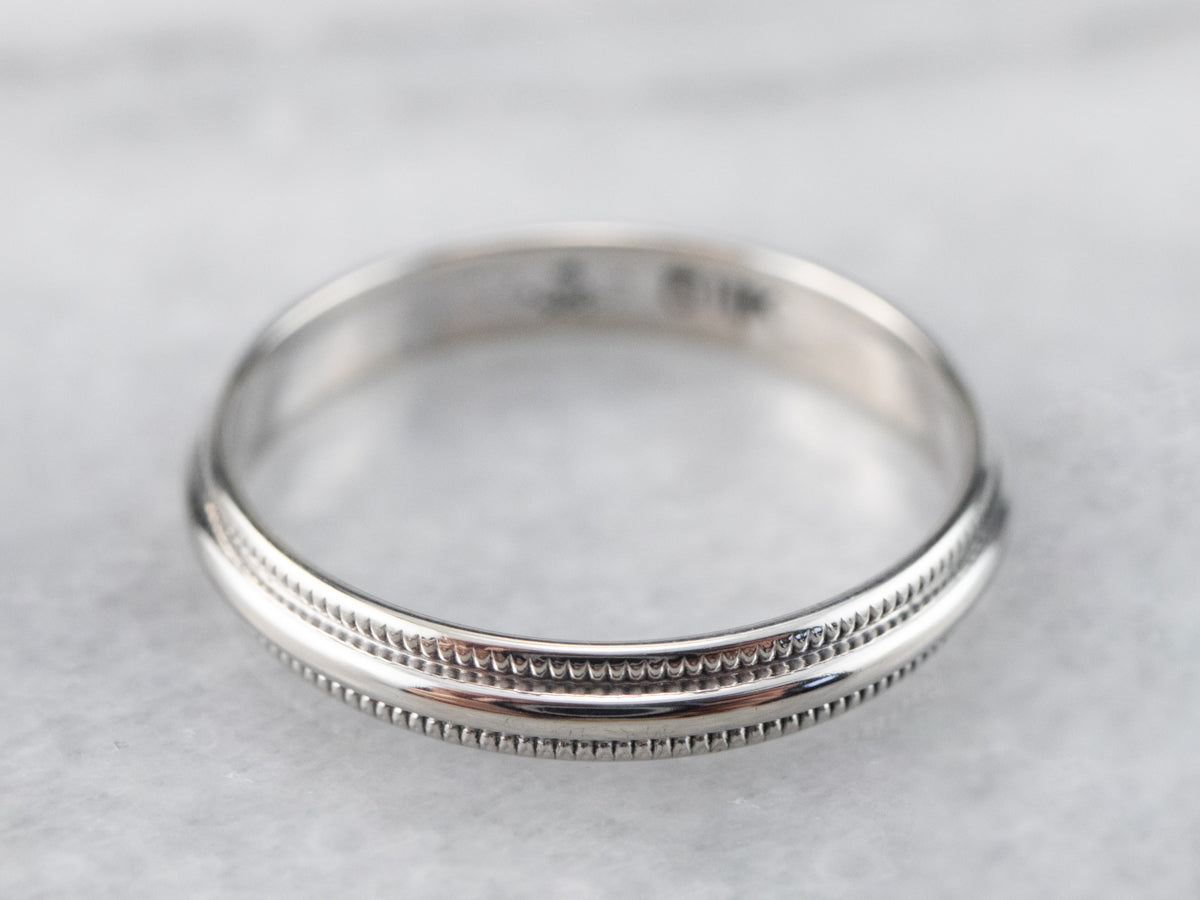 Milgrain Edge White Gold Wedding Band