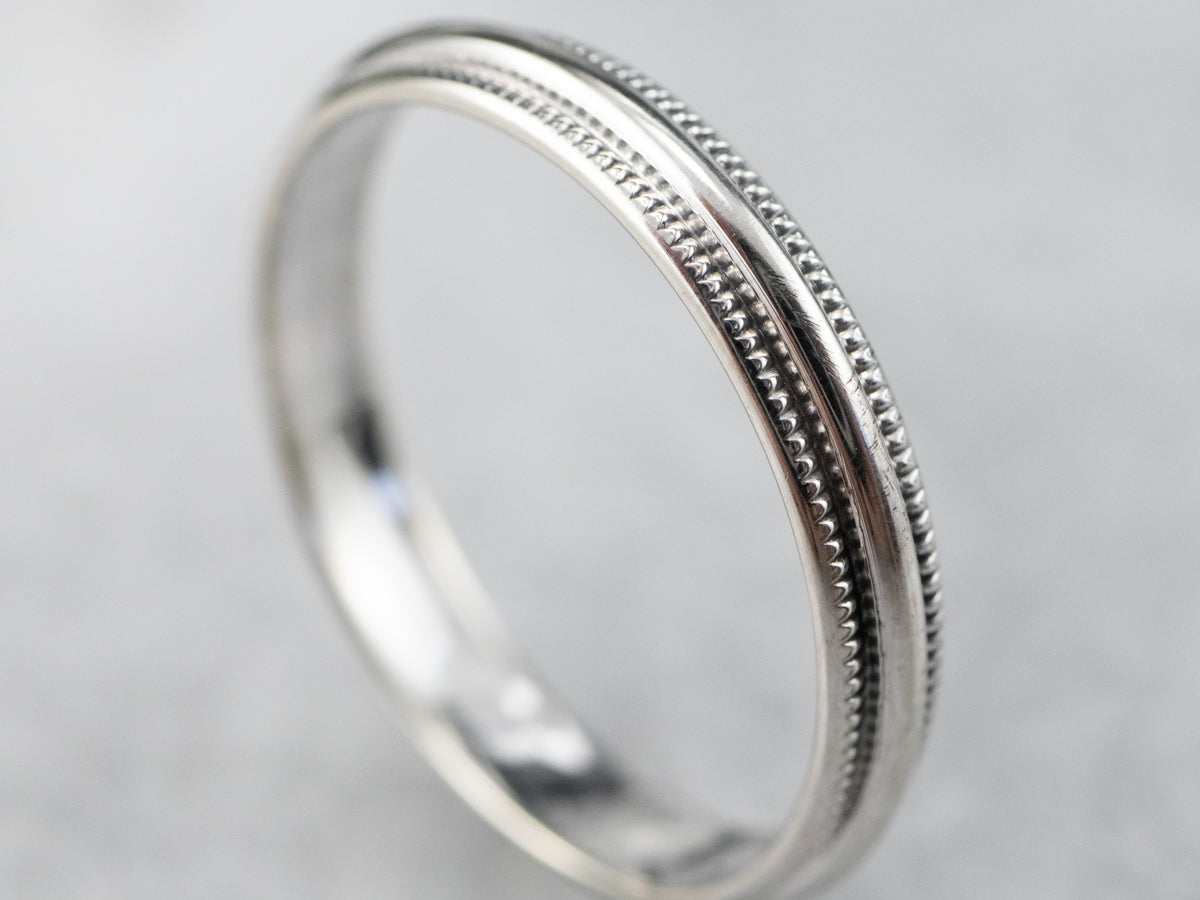 Milgrain Edge White Gold Wedding Band