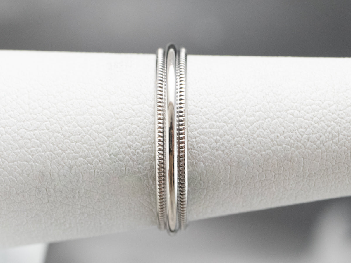 Milgrain Edge White Gold Wedding Band