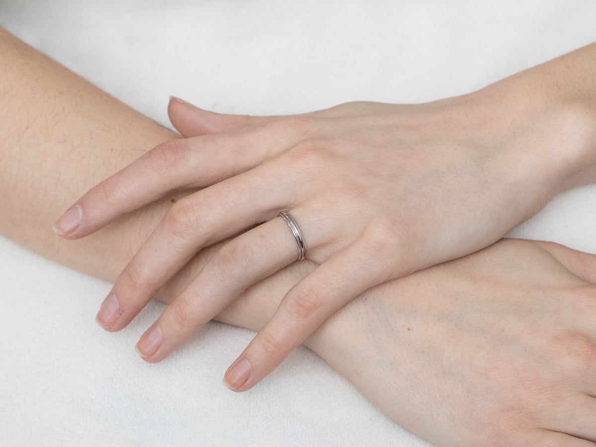 Milgrain Edge White Gold Wedding Band