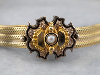 Victorian Seed Pearl and Enamel Tassel Bracelet