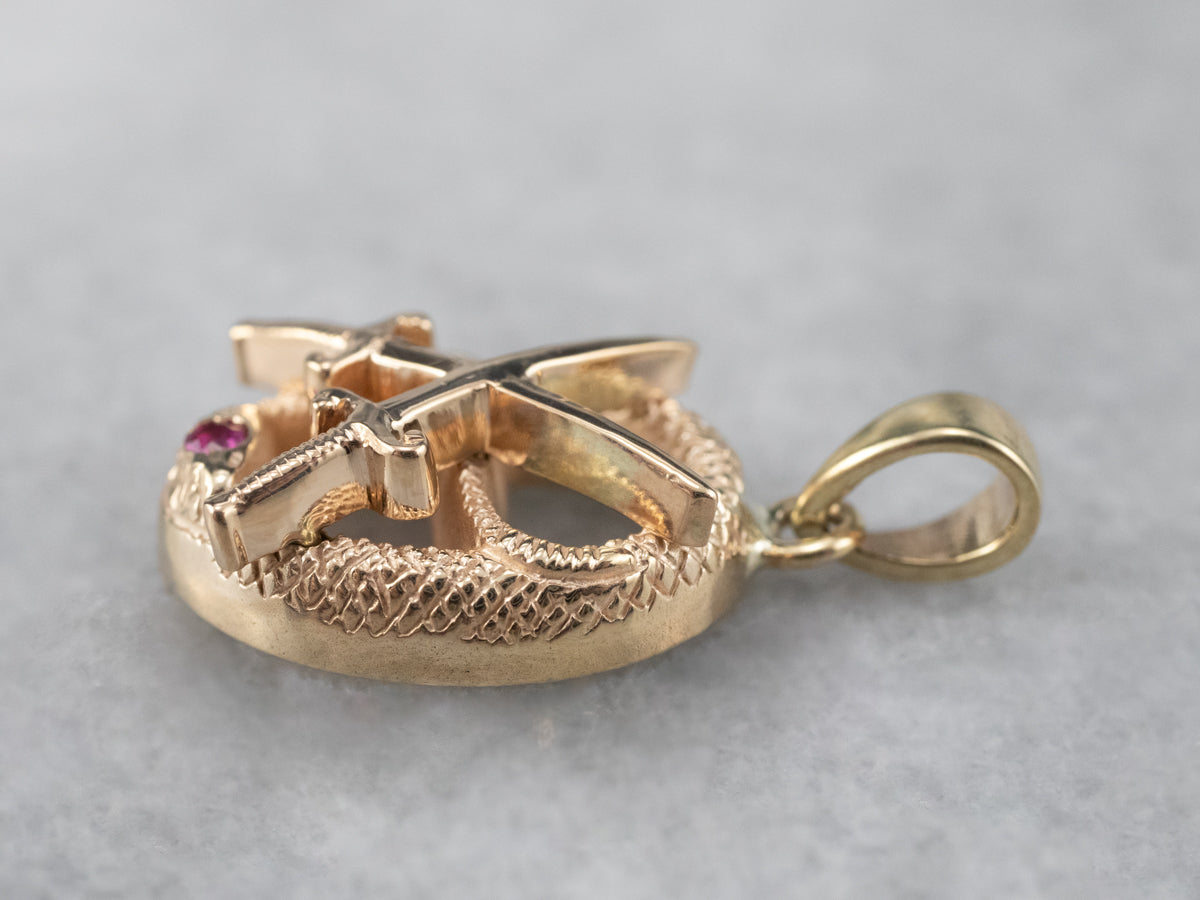 Vintage Theta Chi Ruby Snake and Crossed Swords Pendant