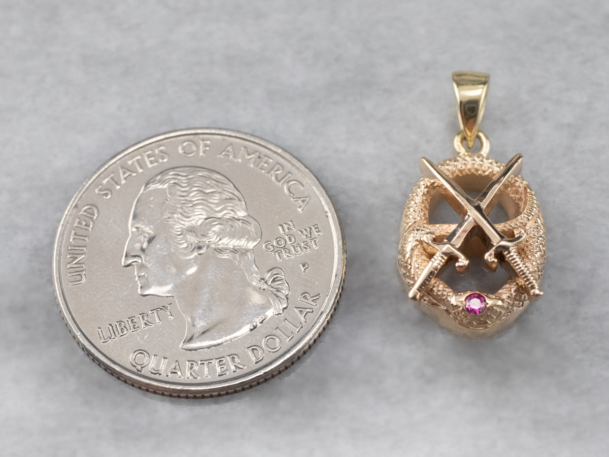 Vintage Theta Chi Ruby Snake and Crossed Swords Pendant