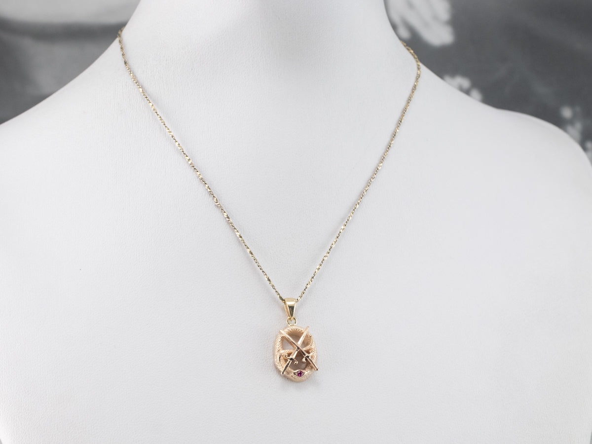 Vintage Theta Chi Ruby Snake and Crossed Swords Pendant