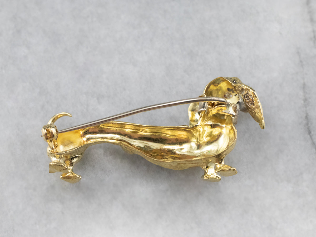 Dachshund Diamond and Enamel Brooch